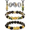 imageFansilver 7 Pieces Feng Shui Bracelet Necklace Ring Set for Women Men Feng Shui Pi Xiu Mantra Ring Good Luck Black Obsidian Bracelet Adjustable Feng Shui wealth Necklaces Jewelry