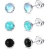 imageFansilver 925 Sterling Silver Stud Earrings for Womens Moonstone Earrings Turquoise Black Earrings Round Gemstone Stud Gift Christmas Valentines DayA 4MM Stone