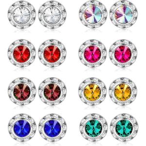 imageFansilver 8 Pairs Rhinestone Earrings for Women Dance Competition Earrings Crystal Stud Earrings Stainless Steel Stud Earrings for Stage Opera Performance Wedding Party