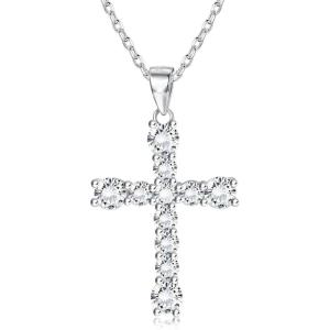 imageFansilver Cross Necklace for Women Girls Cubic Zirconia Cross Chain Necklace Dainty Religious Pendant Necklaces Simulated Diamond Cross Necklace 925 Sterling Silver Cross Necklace Mothers Day Gift
