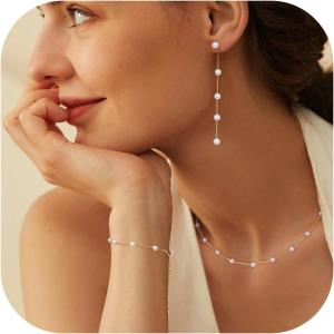 imageFansilver Gold Jewelry Set for Women 14K Gold Pearl Necklace for Women Pearl Necklace and Earring Set Wedding Jewelry SetsGold tone