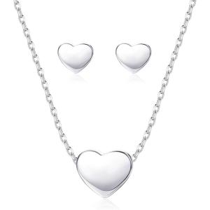 imageFansilver Sterling Silver Necklace Tiny Earrings Set for Women Teens Moon Star Stud Earrings Dot Heart Necklace Choker Dainty Earrings with Gift Box