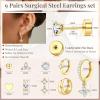 imageFansilver Hypoallergenic Flat Back Earrings for Women 20G Surgical Stainless Steel Cartilage Earring Sets for Multiple Piercing Dainty Small Hoop Flatback Stud Earrings Stacks14k Gold