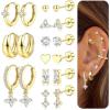 imageFansilver Hypoallergenic Flat Back Earrings for Women 20G Surgical Stainless Steel Cartilage Earring Sets for Multiple Piercing Dainty Small Hoop Flatback Stud Earrings Stacks14k Gold