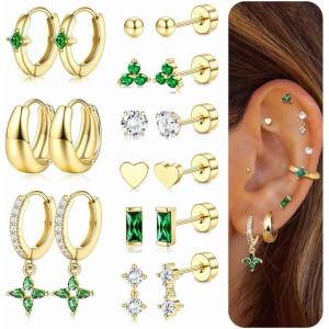 imageFansilver Hypoallergenic Flat Back Earrings for Women 20G Surgical Stainless Steel Cartilage Earring Sets for Multiple Piercing Dainty Small Hoop Flatback Stud Earrings StacksGold