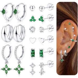 imageFansilver Hypoallergenic Flat Back Earrings for Women 20G Surgical Stainless Steel Cartilage Earring Sets for Multiple Piercing Dainty Small Hoop Flatback Stud Earrings StacksSilver