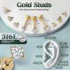 imageFansilver 14K Gold Filled Flat Back Stud Earrings for Women 316L Surgical Steel Internal Thread Nose Rings Studs Hypoallergenic Lip Monroe Labret Medusa Piercing JewelryGold