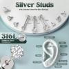 imageFansilver 14K Gold Filled Flat Back Stud Earrings for Women 316L Surgical Steel Internal Thread Nose Rings Studs Hypoallergenic Lip Monroe Labret Medusa Piercing JewelrySilver