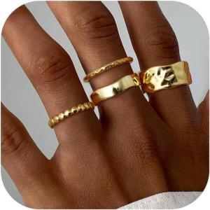 imageFansilver Stackable Chunky Gold Rings for Women Non Tarnish Dainty 14K Gold Plated Stacking Thumb Rings Set Trendy Gold Wedding Band Ring Size 51111