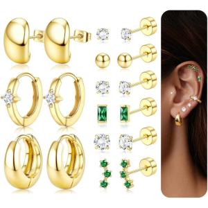 imageFansilver Hypoallergenic Flat Back Gold Earrings for Women14k Gold Surgical Stainless Steel Stud Hoop Earrings for Sensitive Ears Dainty Small Huggie Hoops Cartilage Earring StacksGold