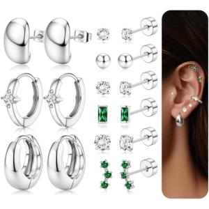imageFansilver Hypoallergenic Flat Back Gold Earrings for Women14k Gold Surgical Stainless Steel Stud Hoop Earrings for Sensitive Ears Dainty Small Huggie Hoops Cartilage Earring StacksSilver