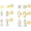 imageFansilver 6 Pairs Hypoallergenic Flat Back Earrings 14K Gold Plated Stud Earrings for Women Trendy Small Cartilage Earring Stacks CZ Surgical Steel Earring Set Helix Conch Tragus Piercing Jewelry