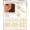 imageFansilver 14K Gold Plated Earrings Stacks for Women Hypoallergenic Surgical Stainless Steel Flat Back EarringsDainty Small Huggie Hoops Studs EarringCartilage Earring Set for Multiple PiercingGold 2