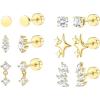 imageFansilver 6 Pairs Hypoallergenic Flat Back Earrings 14K Gold Plated Stud Earrings for Women Trendy Small Cartilage Earring Stacks CZ Surgical Steel Earring Set Helix Conch Tragus Piercing Jewelry14K Gold Plated 3
