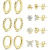 image:imageFansilver 7 Pairs Sterling Silver Stud Earrings for Women 14K Gold Filled Tiny Stud Earrings Set for Multiple Piercing Cartilage Hypoallergenic Huggie Hoop Earrings Cubic Zirconia Small Stud Earrings for TeenGold